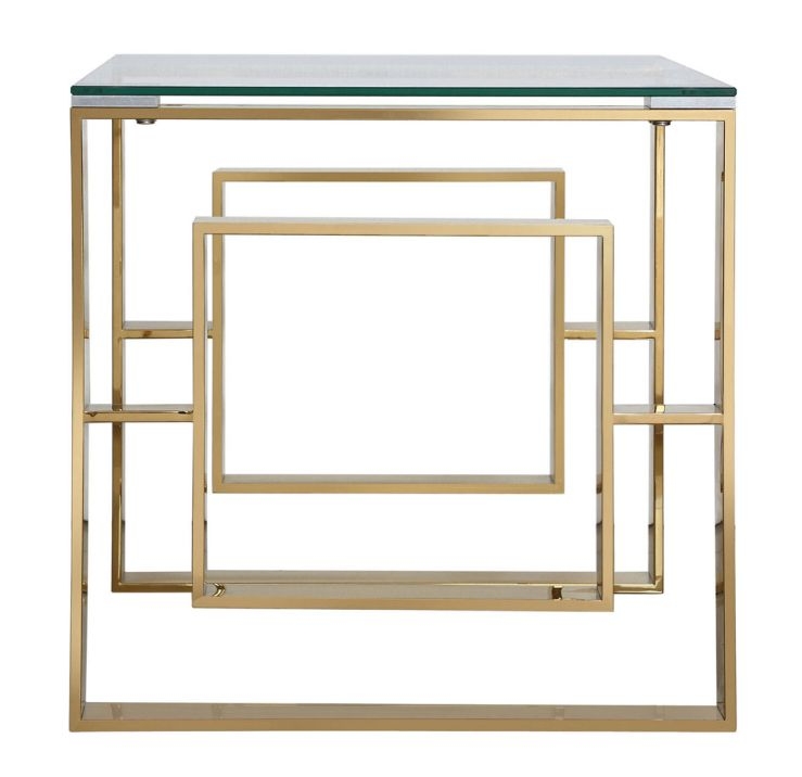Apex End Table - Square - Clear Glass and Gold