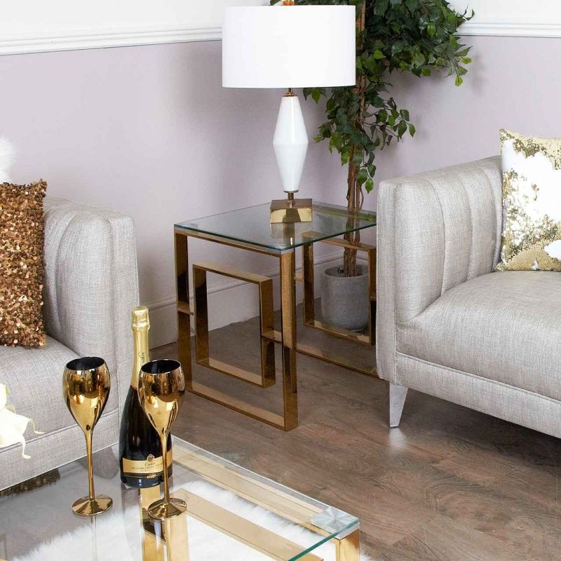Apex End Table - Square - Clear Glass and Gold