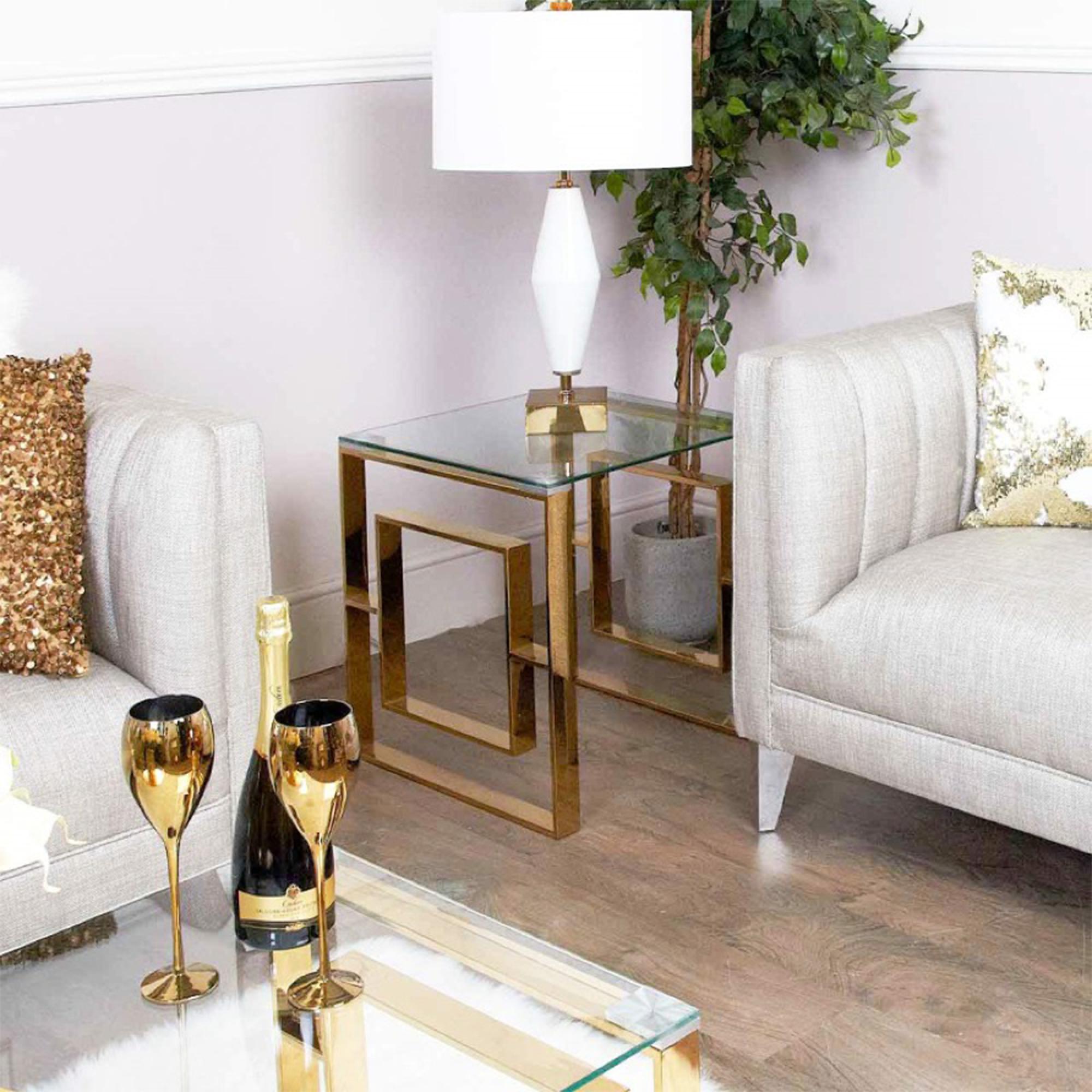 Apex End Table - Square - Glass and Gold Metal