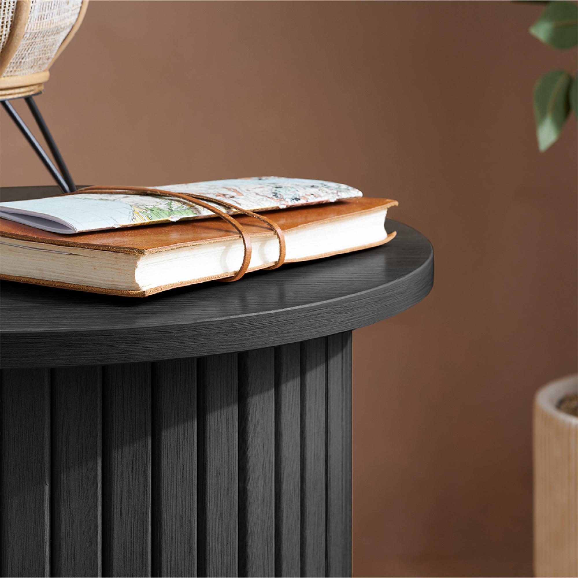 Axel Round Side Table - Black Fluted