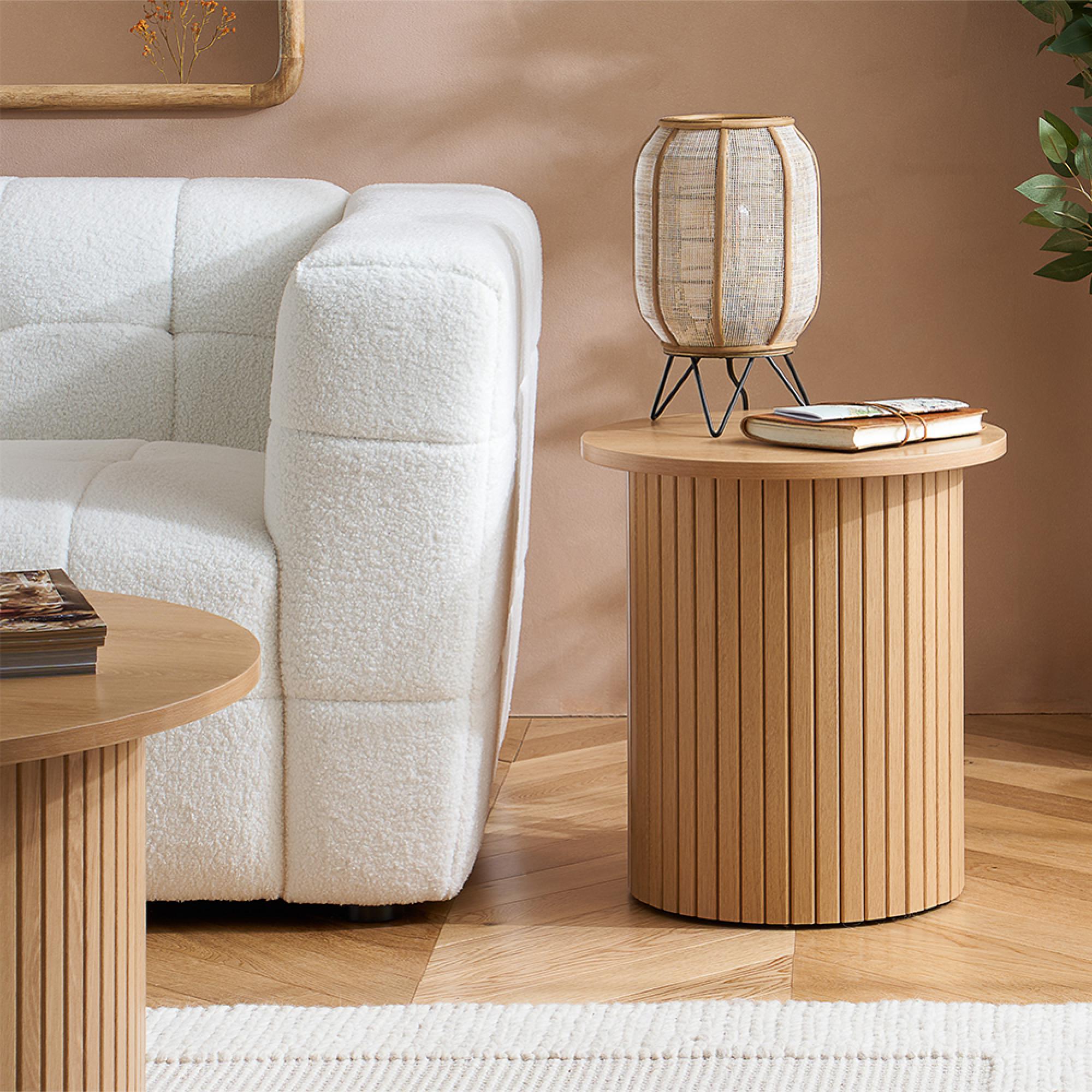 Axel Round Side Table - Oak Fluted