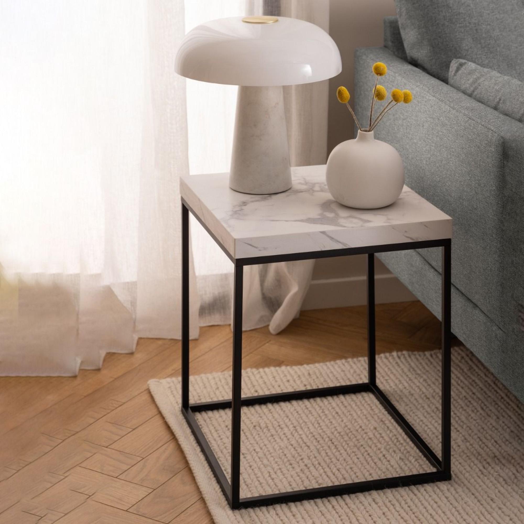 Barossa White Marble Effect  Square Side Table