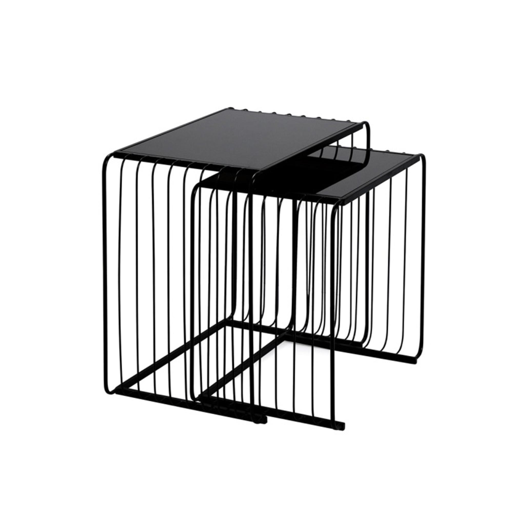 Nest of Tables - Black Glass and Metal - Set of 2