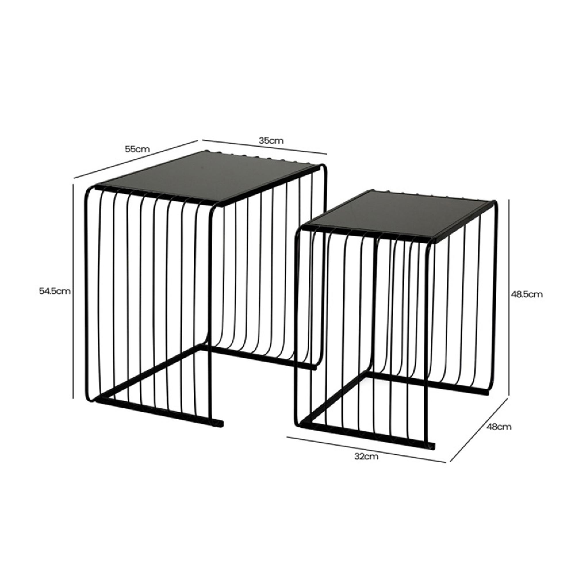 Nest of Tables - Black Glass and Metal - Set of 2