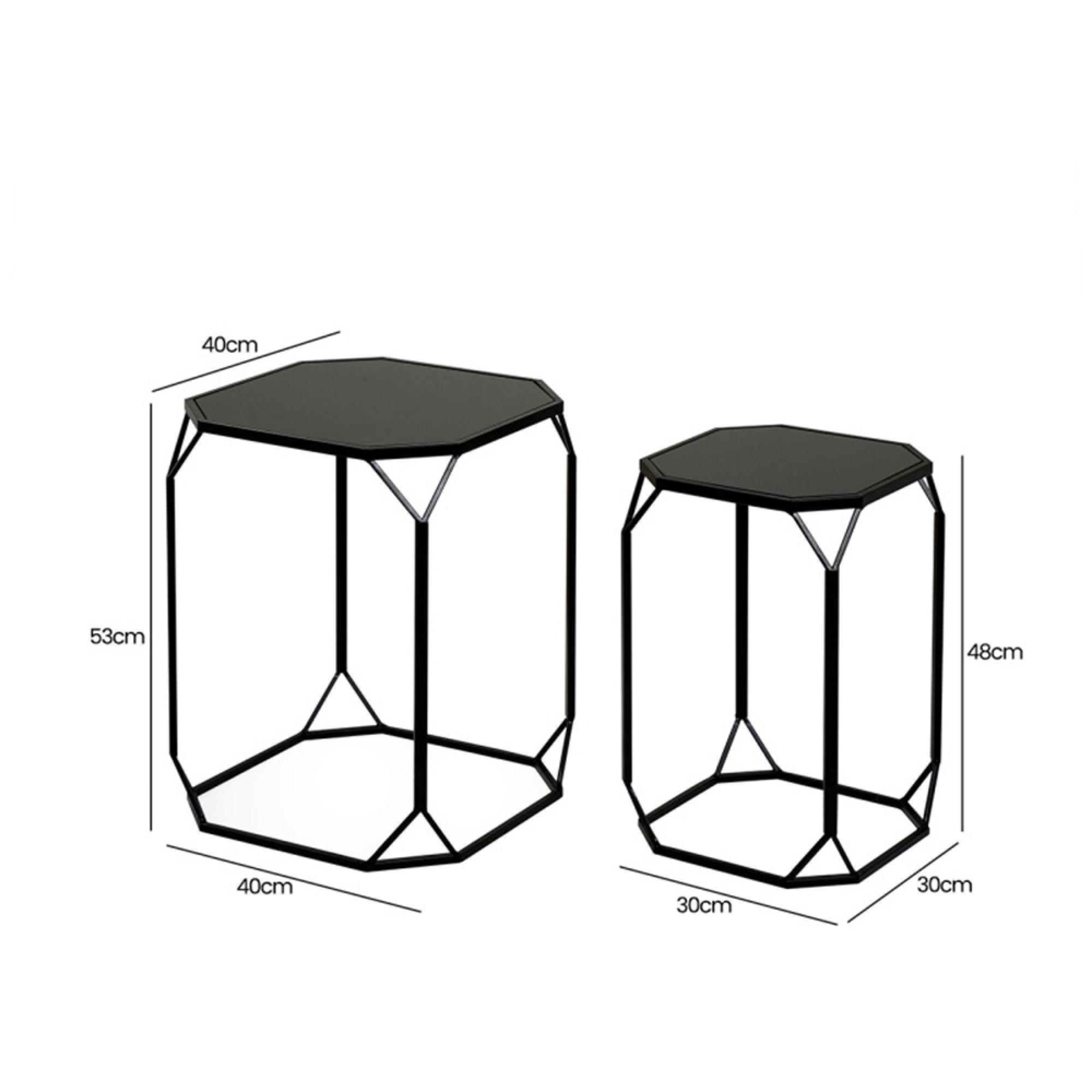 Nest of Tables - Black Mirrored - Octagon - Set of 2