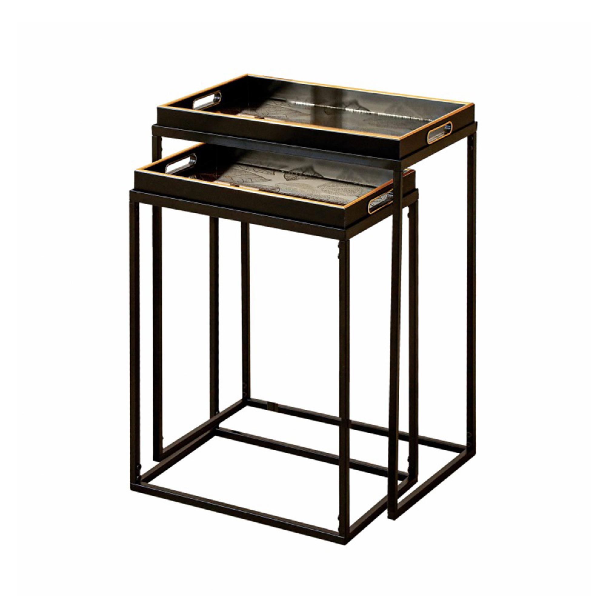 Nest of Tables - Black and Gold Glass - Set of 2 - Tray