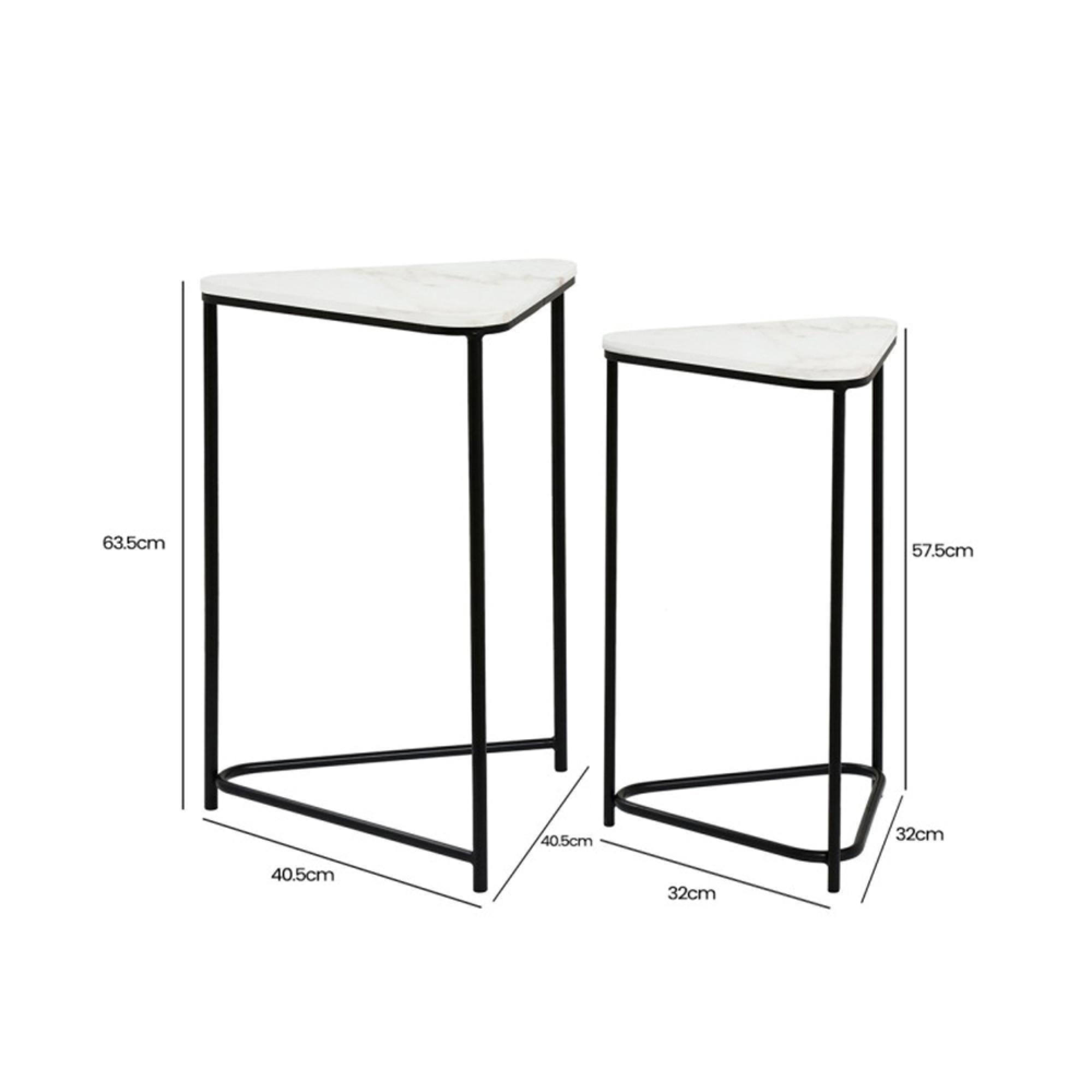 Nest of Tables - Black and White Marble - Triangular - Set of 2