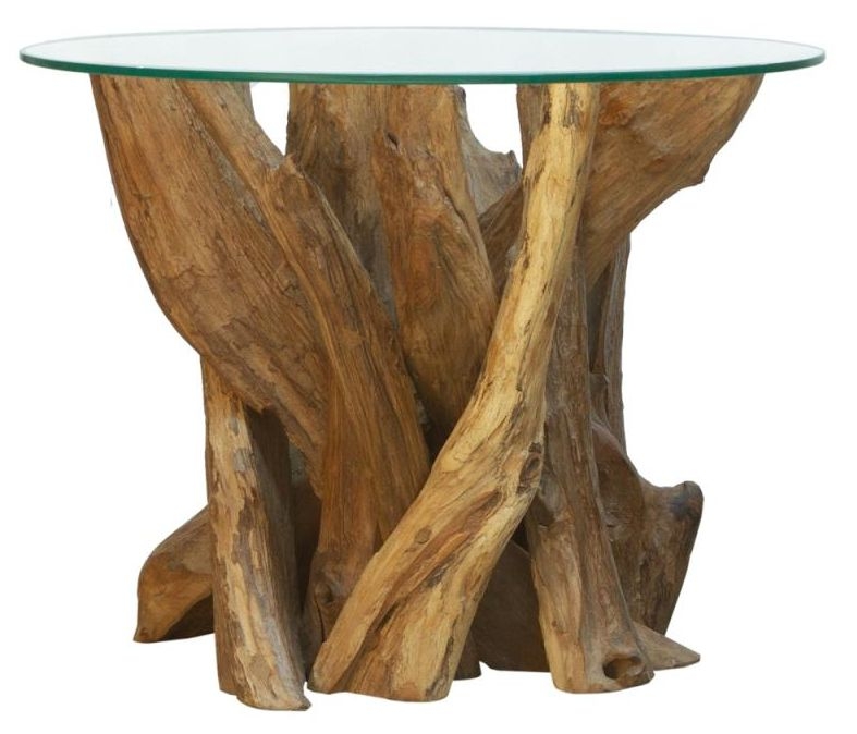 Branchwood Round Lamp Table - Glass Top