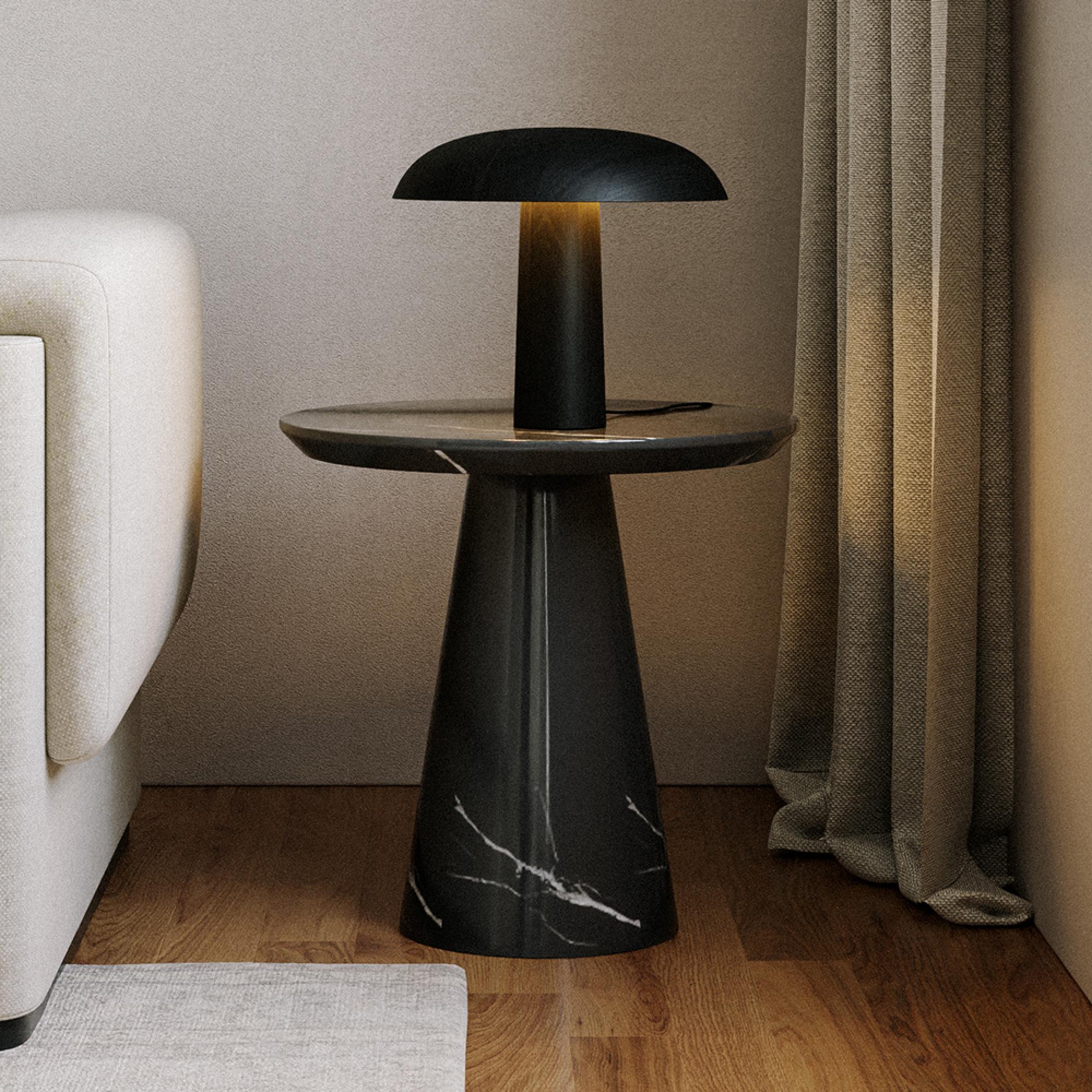 Carrera Side Table - Round - Black Marquina Engineered Marble