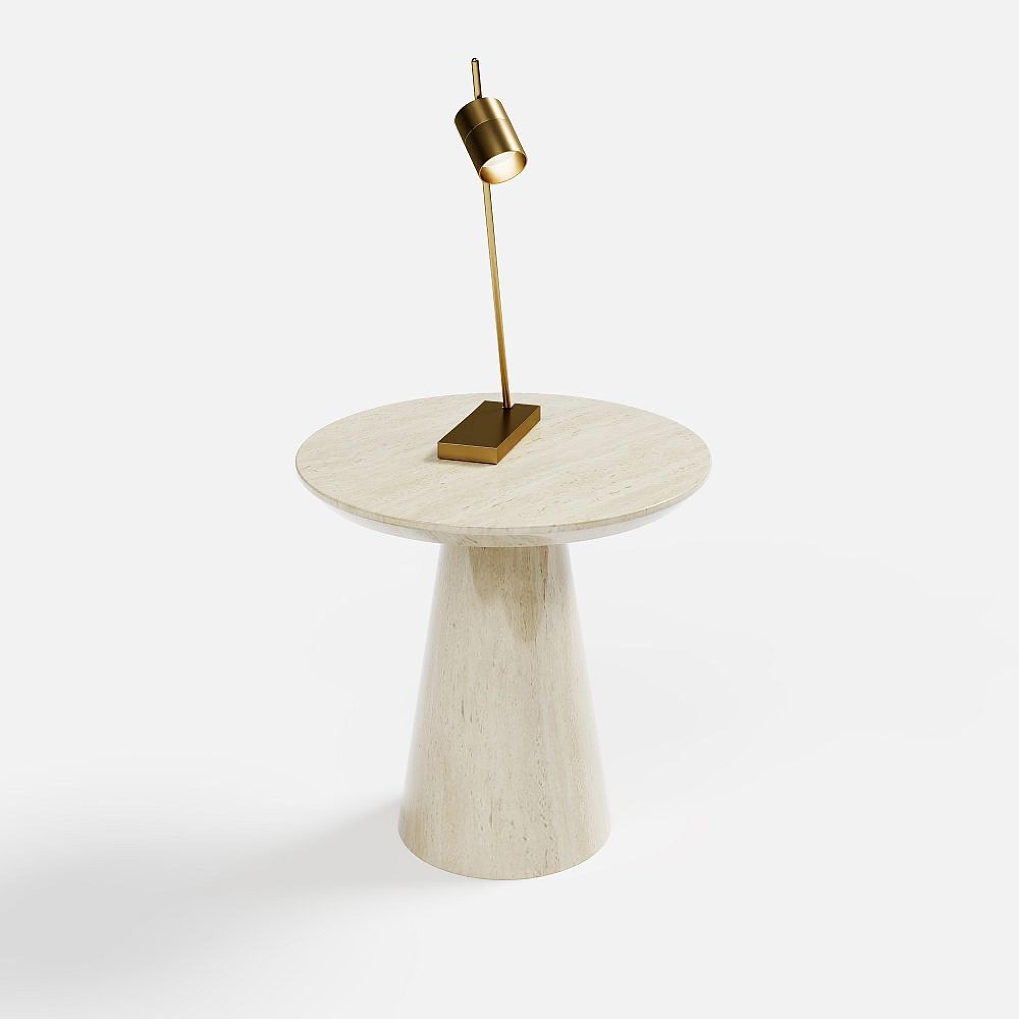 Carrera Side Table - Round - Travertine Beige Engineered Marble