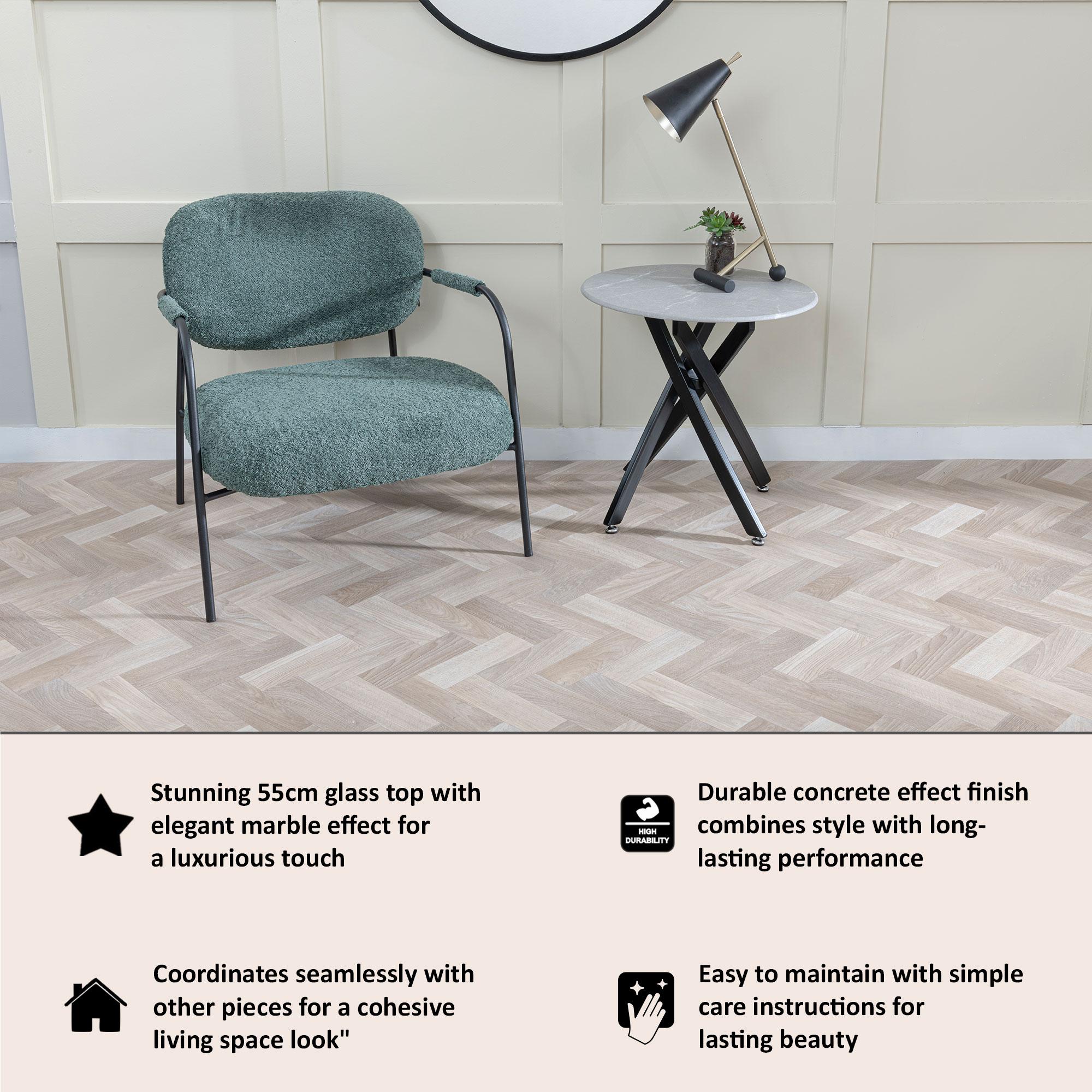 Clearance - Chopstick Side Table - Round - Grey Glass - Black Metal Legs