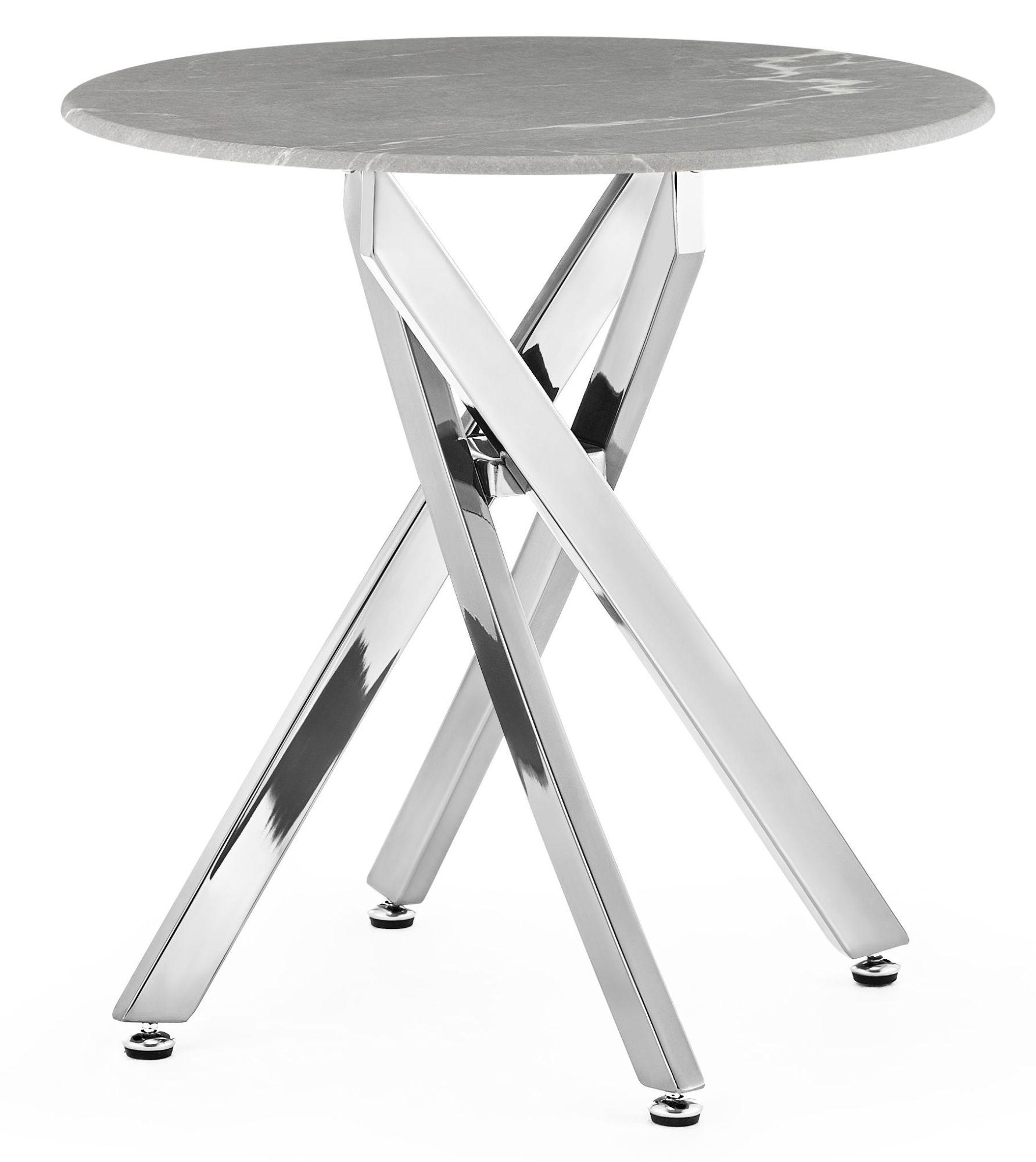 Clearance - Chopstick Side Table - Round - Grey Glass - Chrome Metal Legs