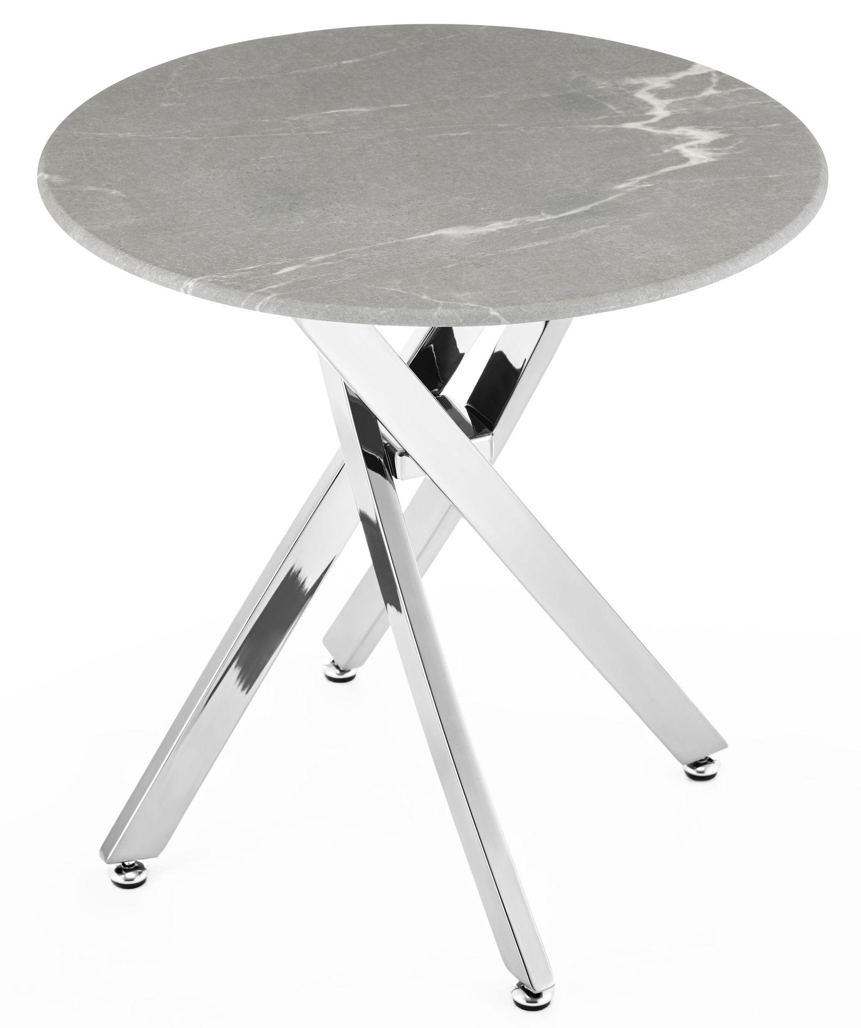 Clearance - Chopstick Side Table - Round - Grey Glass - Chrome Metal Legs