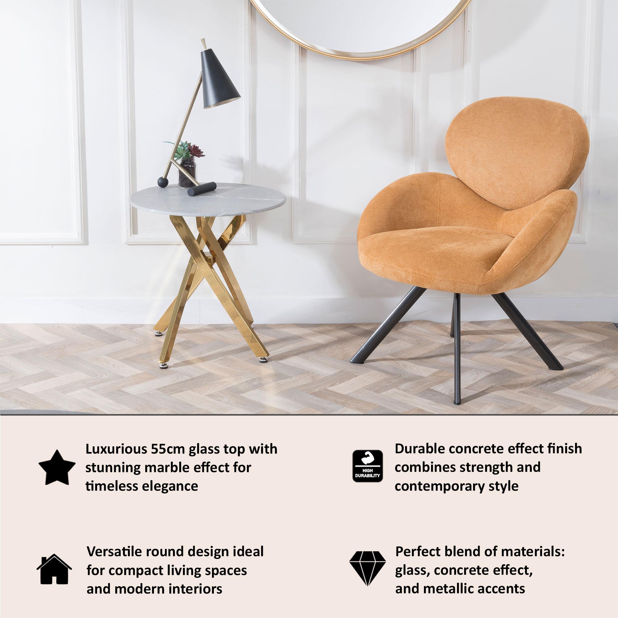 Clearance - Chopstick Side Table - Round - Grey Glass - Gold Metal Legs