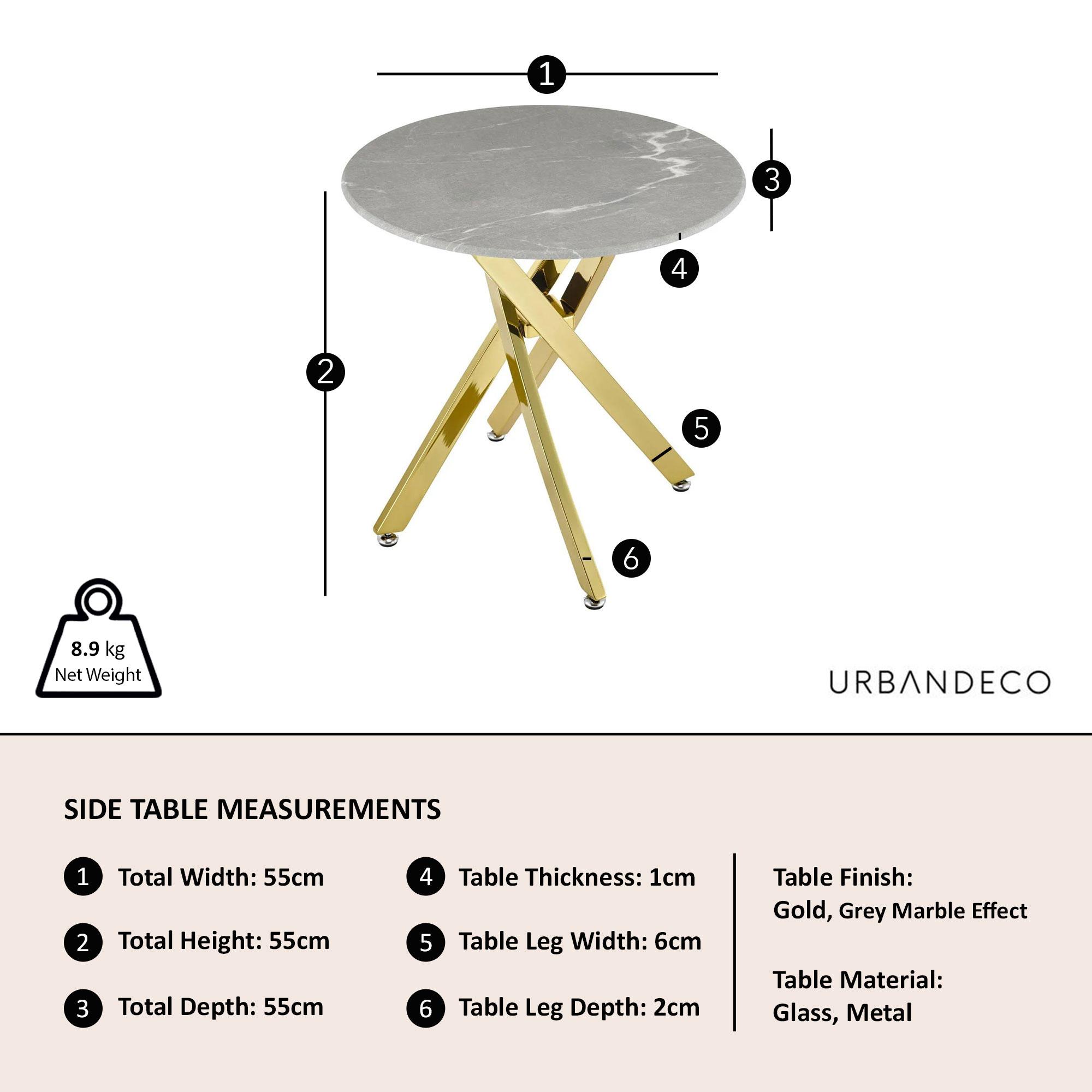 Clearance - Chopstick Side Table - Round - Grey Glass - Gold Metal Legs