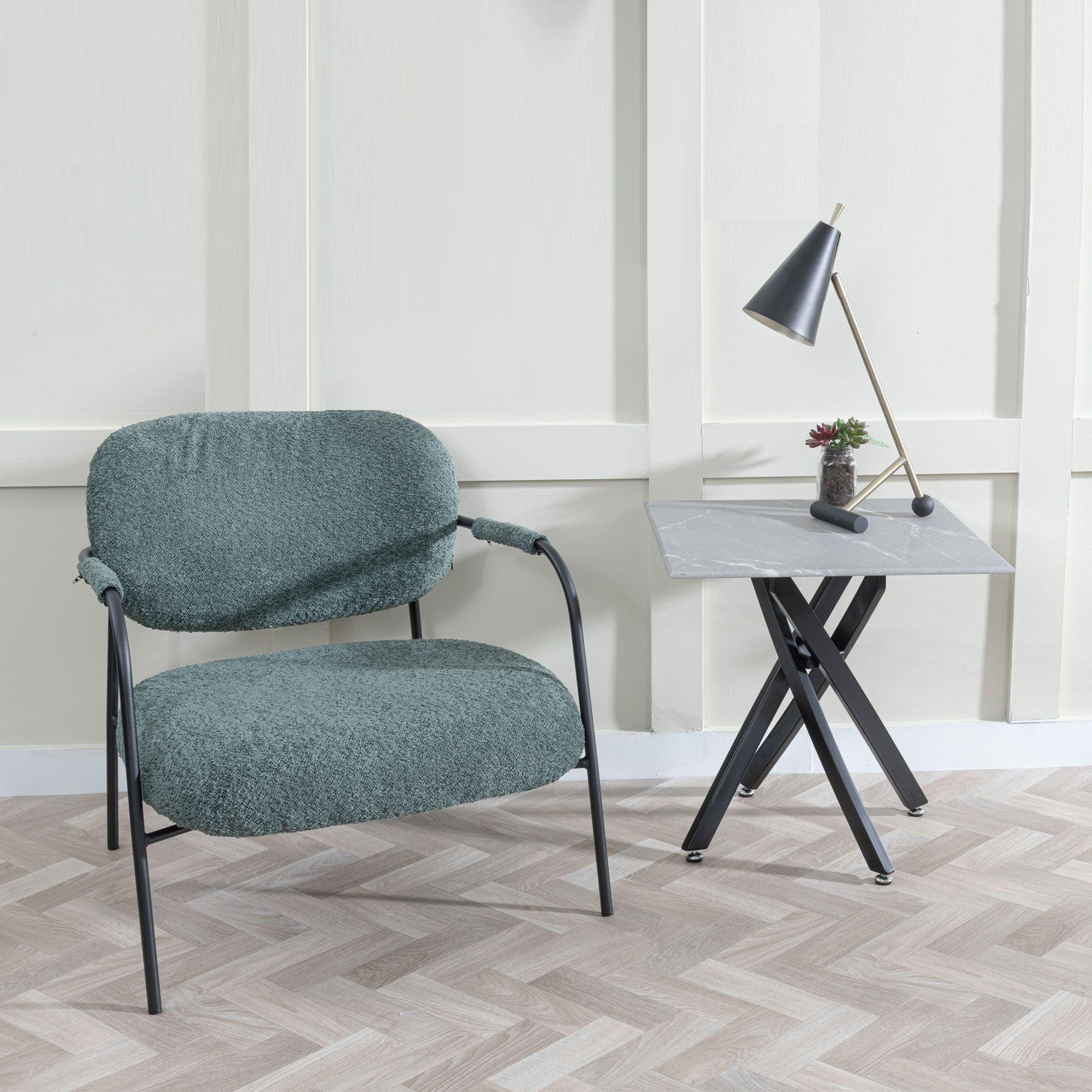 Clearance - Chopstick Side Table - Square - Grey Glass - Black Metal Legs