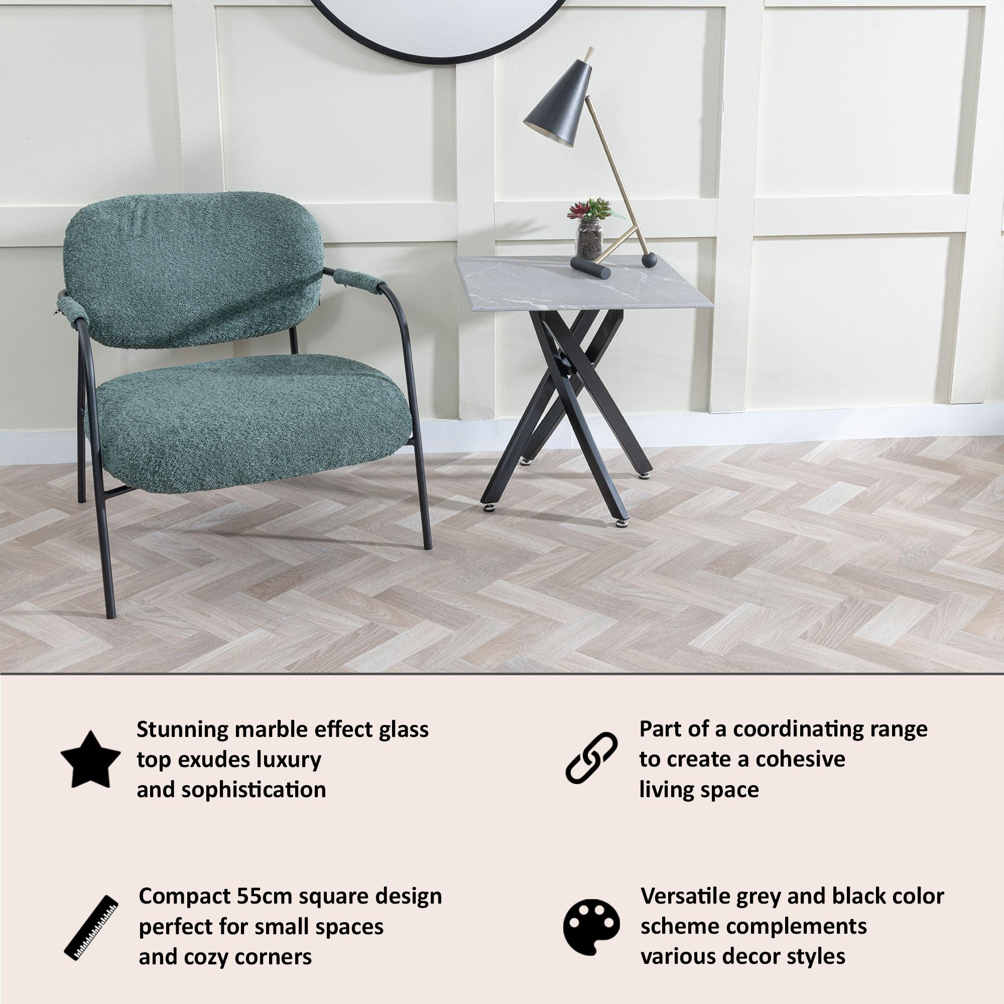 Clearance - Chopstick Side Table - Square - Grey Glass - Black Metal Legs