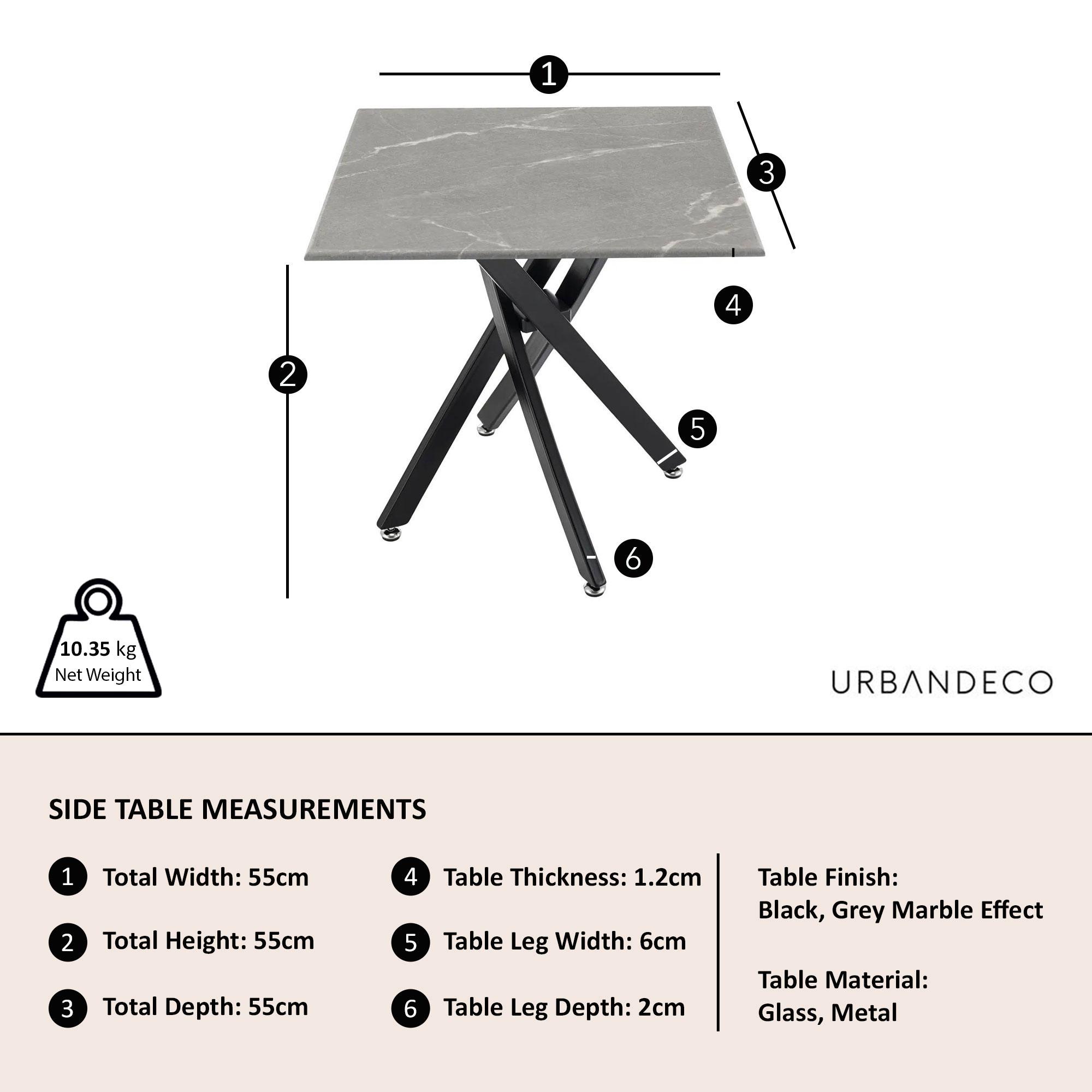 Clearance - Chopstick Side Table - Square - Grey Glass - Black Metal Legs