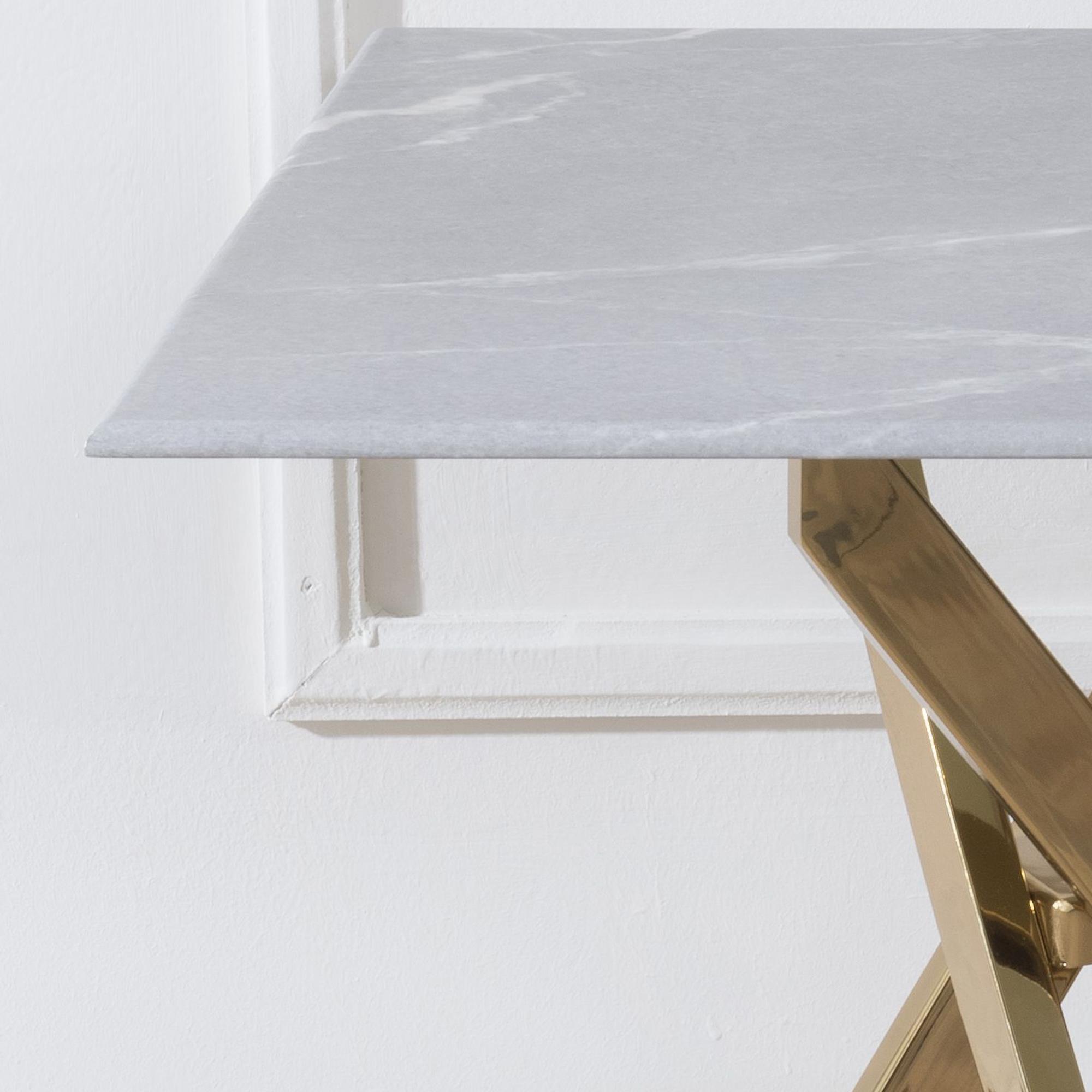 Clearance - Chopstick Side Table - Square - Grey Glass - Gold Metal Legs