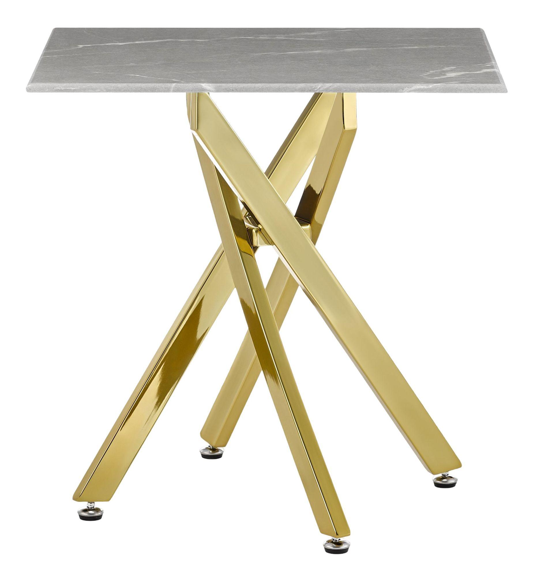 Clearance - Chopstick Side Table - Square - Grey Glass - Gold Metal Legs