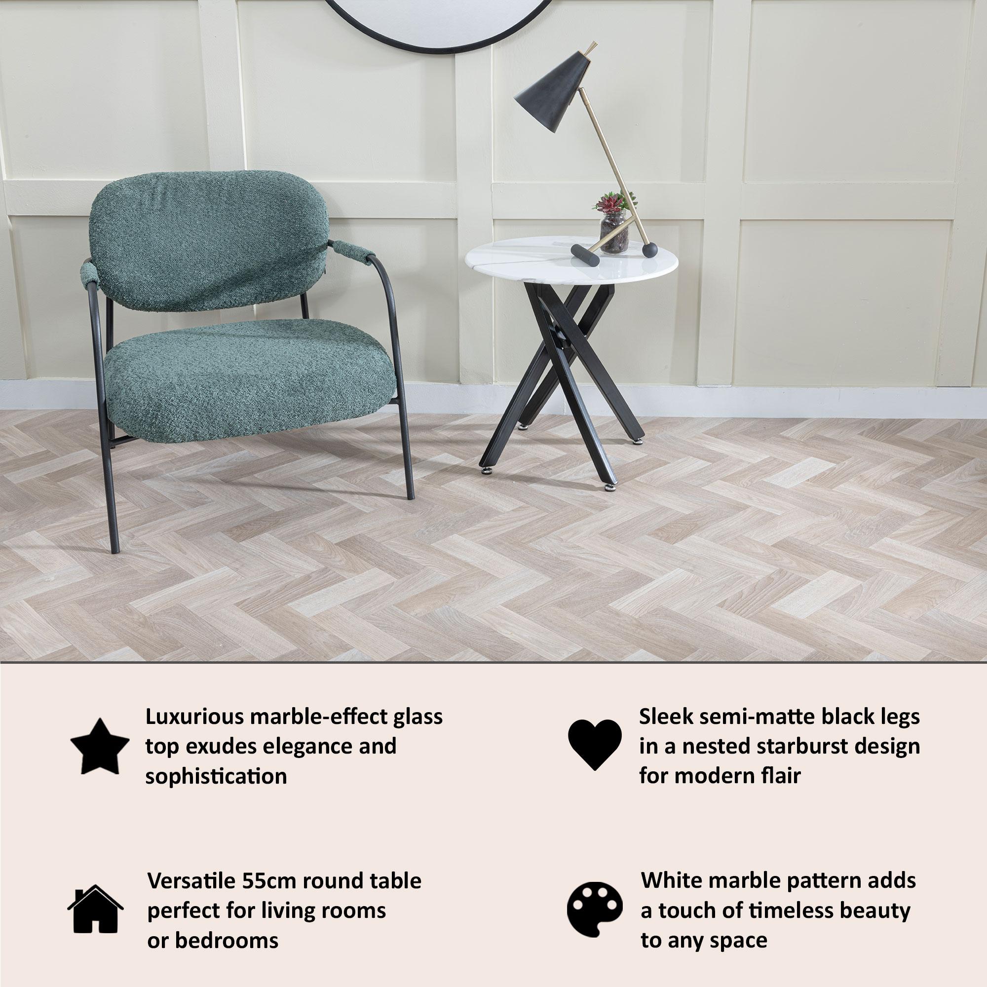 Clearance - Chopstick Side Table - Round - White Glass - Black Metal Legs