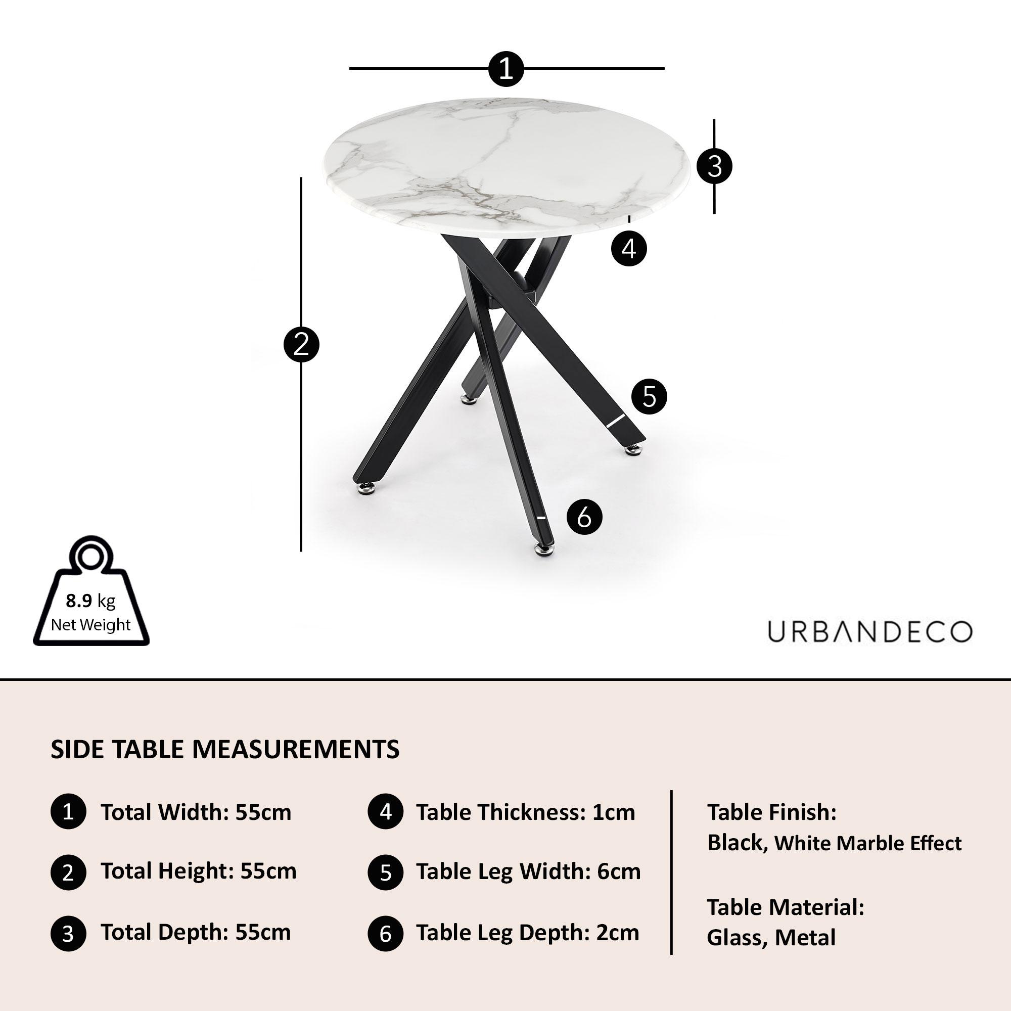 Clearance - Chopstick Side Table - Round - White Glass - Black Metal Legs