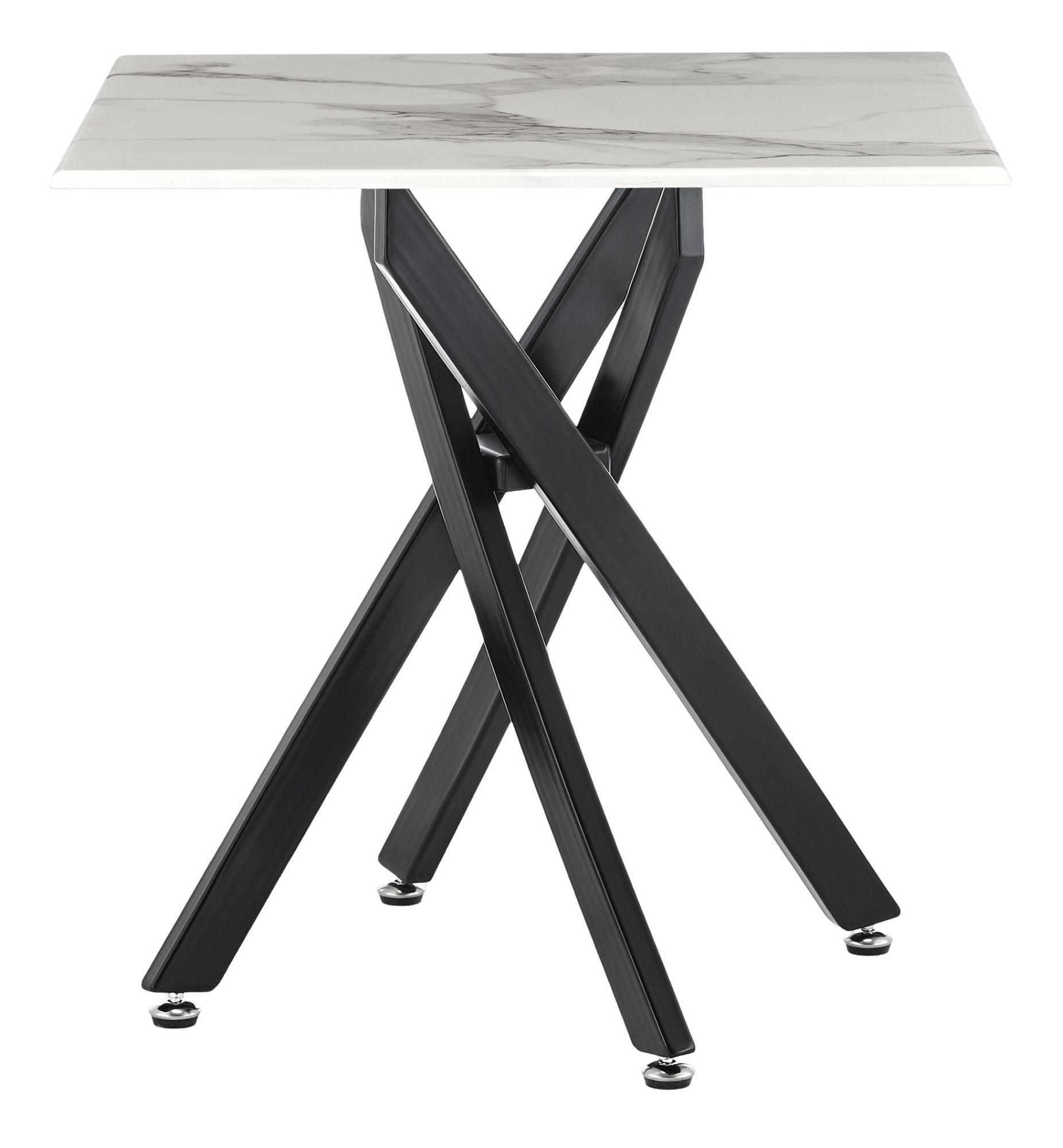 Clearance - Chopstick Side Table - Square - White Glass - Black Metal Legs