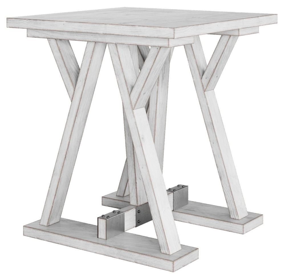 Clearance - Farmhouse Side Table - Trestle - White Washed Mango Wood