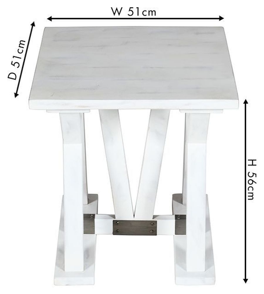 Clearance - Farmhouse Side Table - Trestle - White Washed Mango Wood