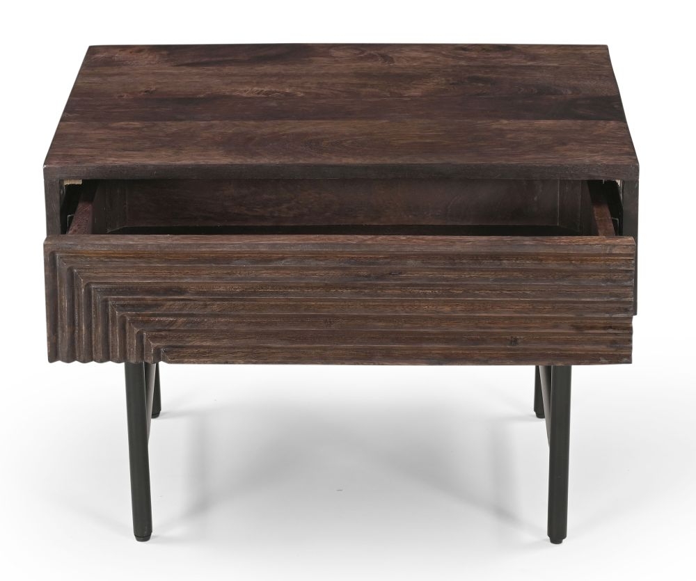 Clearance - Highgrove Lamp Table - Walnut Finished Mango Wood - Fluted