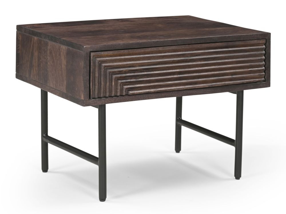 Clearance - Highgrove Lamp Table - Walnut Finished Mango Wood - Fluted