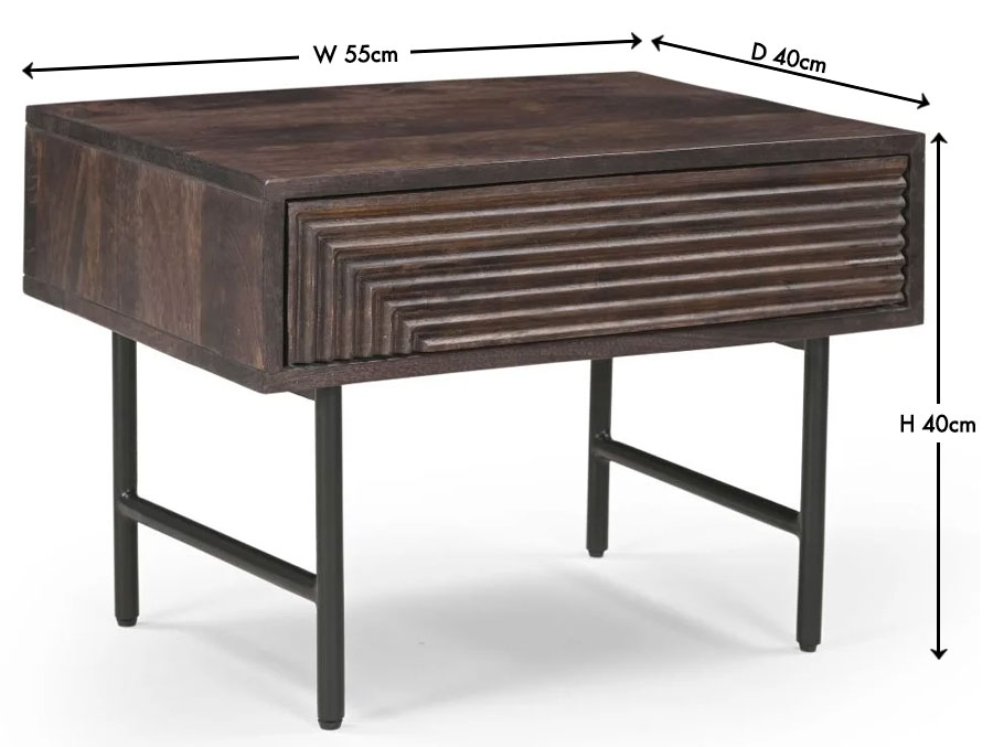 Clearance - Highgrove Lamp Table - Walnut Finished Mango Wood - Fluted