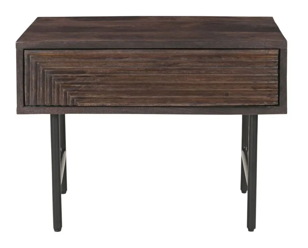 Clearance - Highgrove Lamp Table - Walnut Finished Mango Wood - Fluted