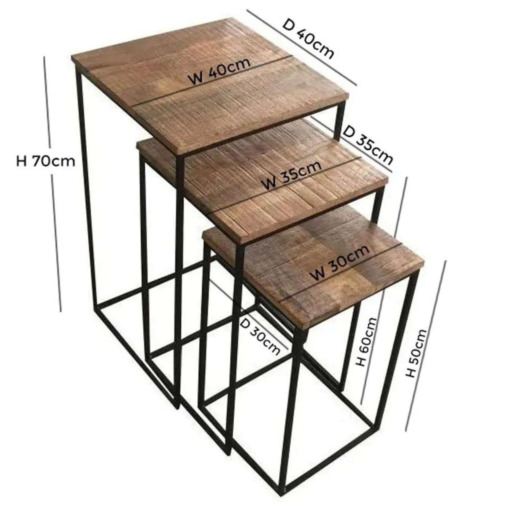Clearance - Industrial Mango Wood Nest of 3 Tables - A307