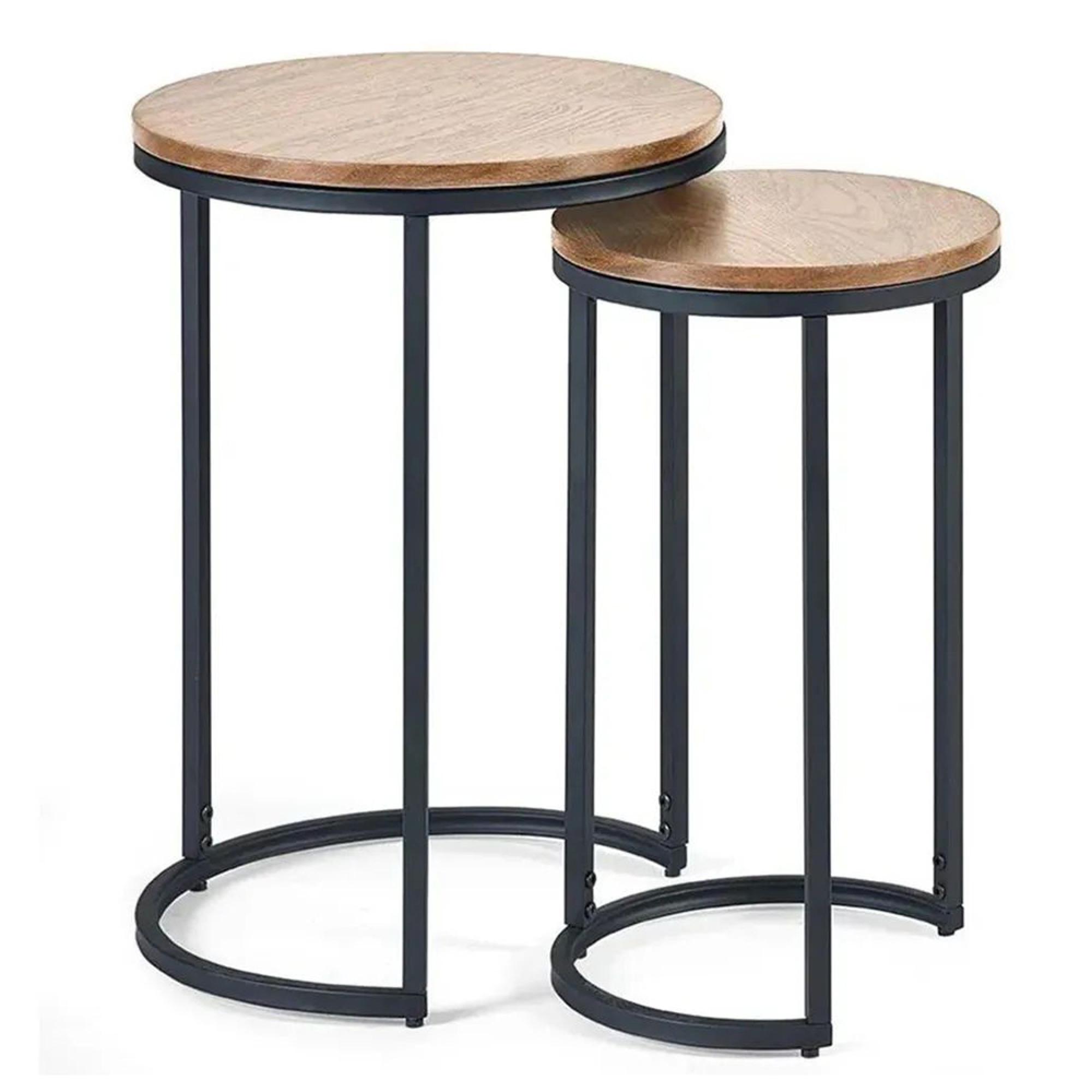 Clearance - Tribeca Oak Round Nest of 2 Tables - A324