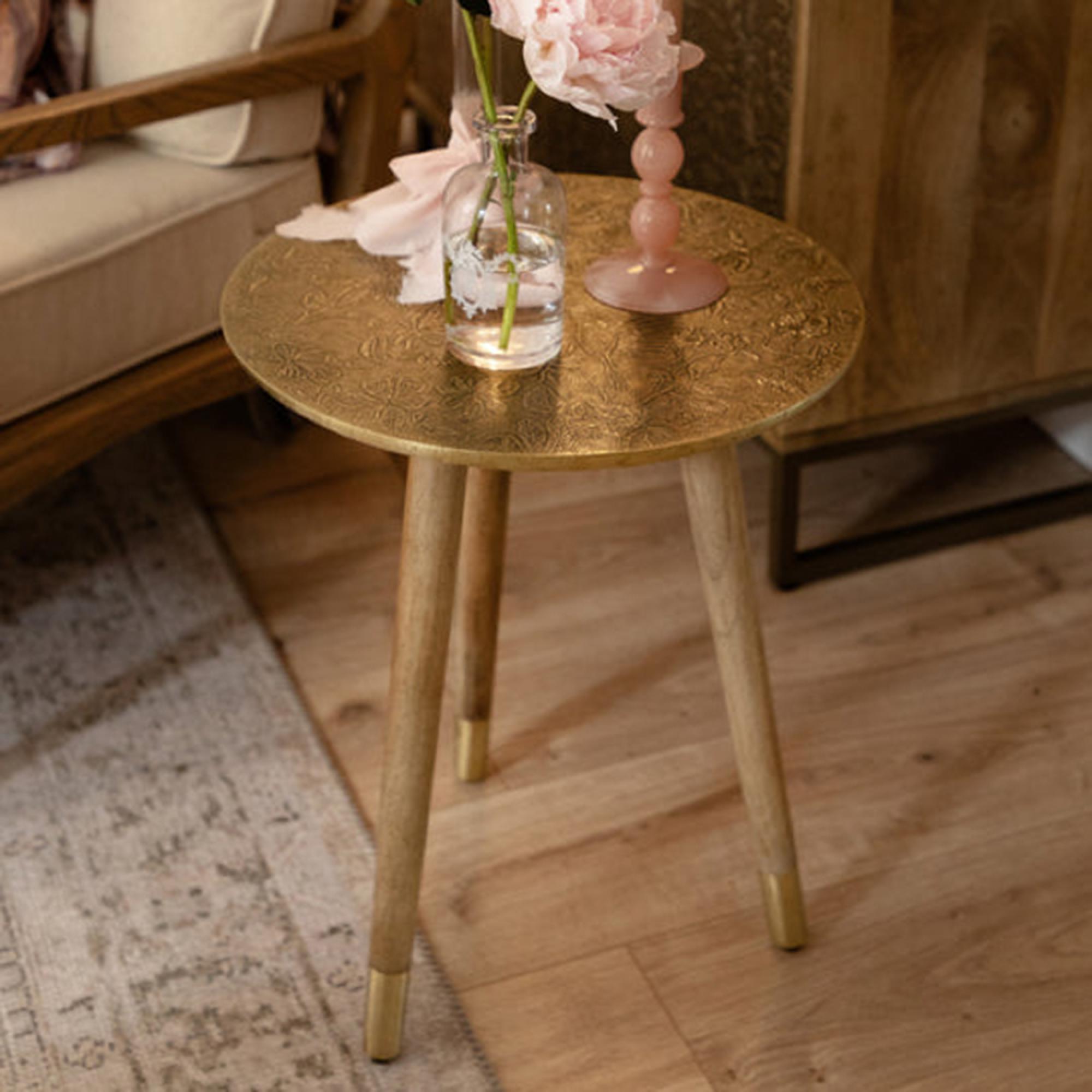 Clearance - Voyage Maison Isadora Antique Brass Embossed Round Side Table - FSS16368