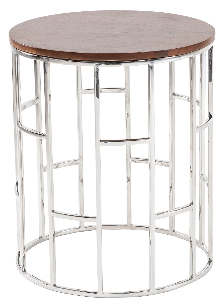 Clearance - Zion Side Table - Round - Chrome Frame - Mango Wood Top