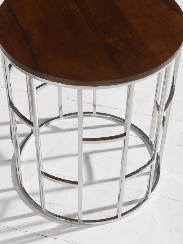 Clearance - Zion Side Table - Round - Chrome Frame - Mango Wood Top
