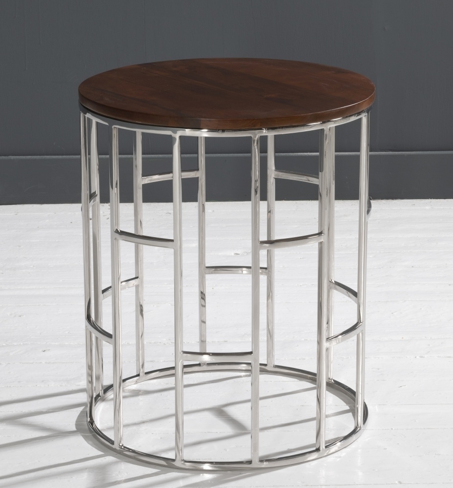 Clearance - Zion Side Table - Round - Chrome Frame - Mango Wood Top