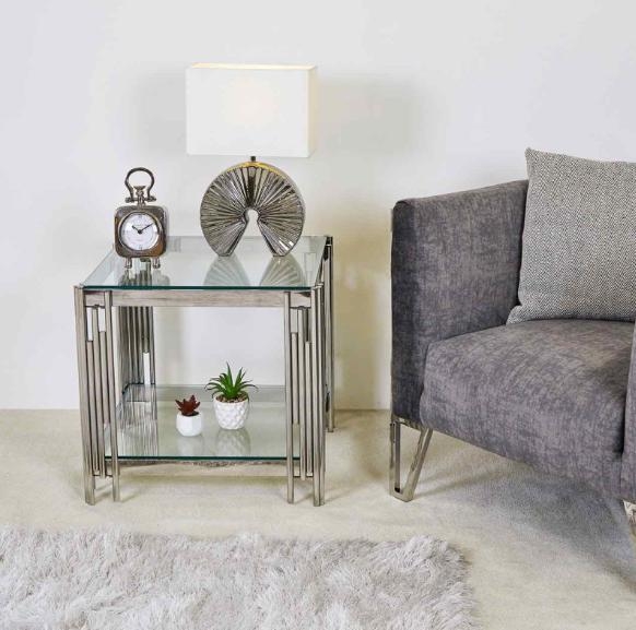 Cohen End Table - Square - Glass and Chrome