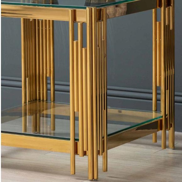 Cohen End Table - Square - Glass and Gold Metal
