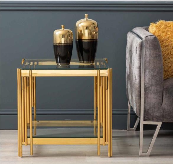 Cohen End Table - Square - Glass and Gold Metal