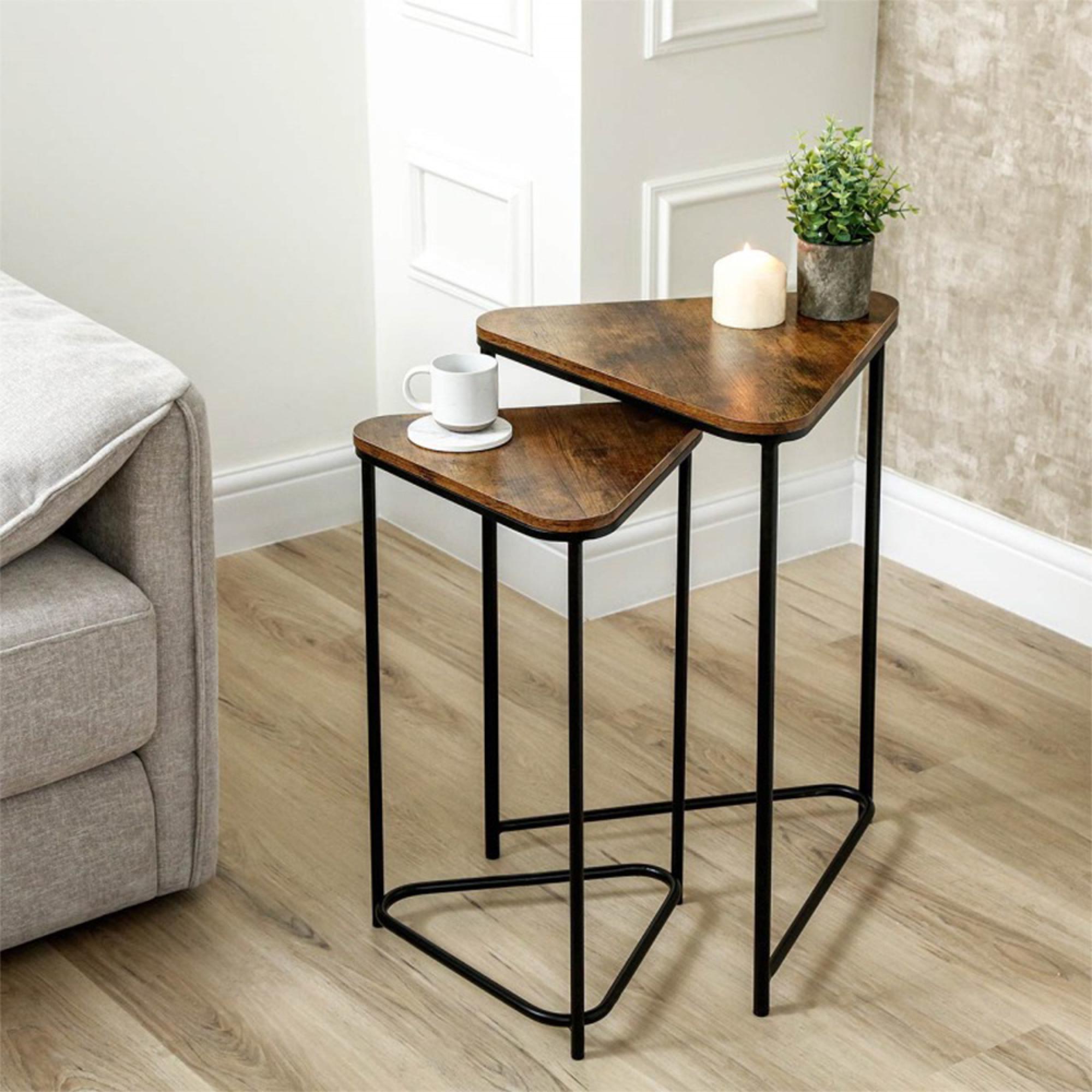 Nest of Tables - Dark Wood - Triangular - Set of 2
