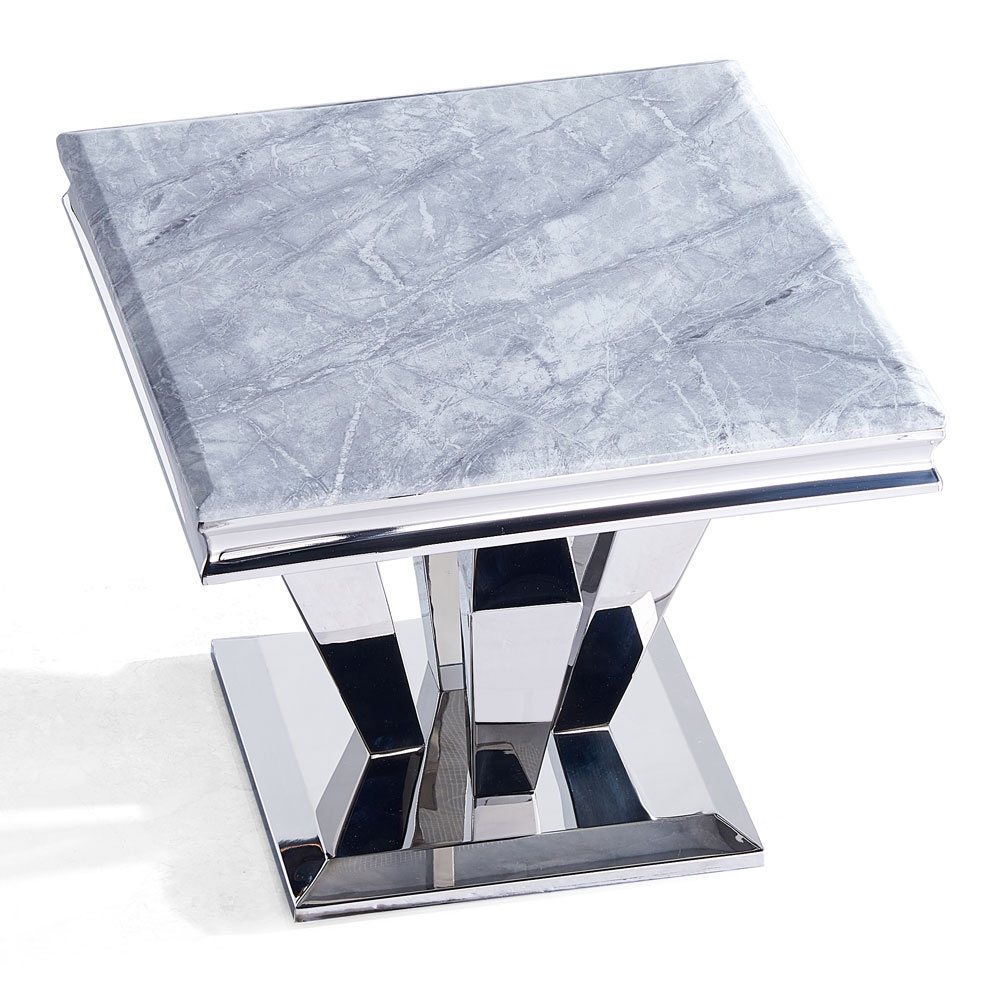 Dolce Lamp Table - Square - Grey Marble & Chrome