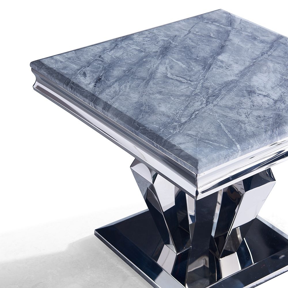 Dolce Lamp Table - Square - Grey Marble & Chrome