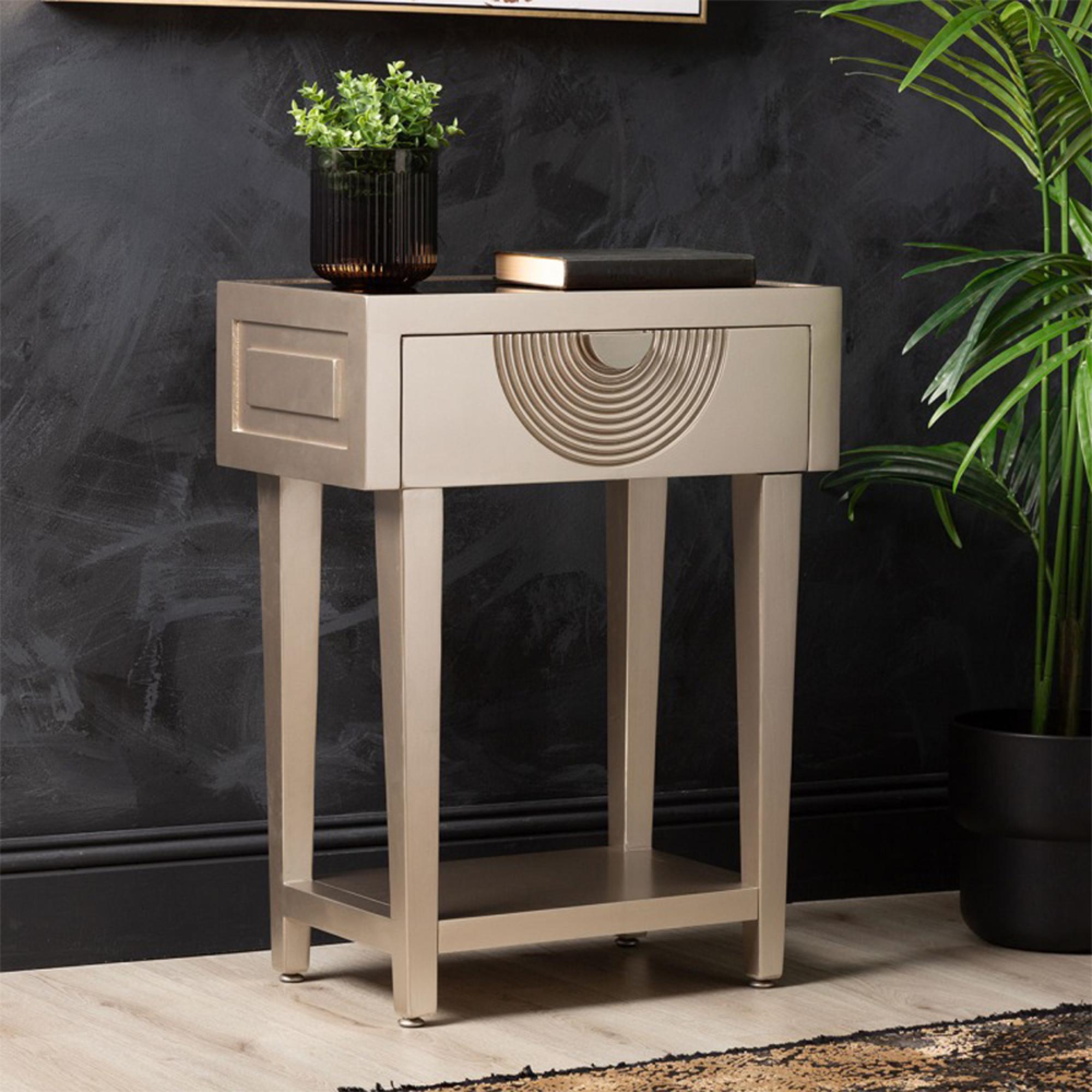 Elon Side Table - 1 Drawer - Mirrored Top and Gold