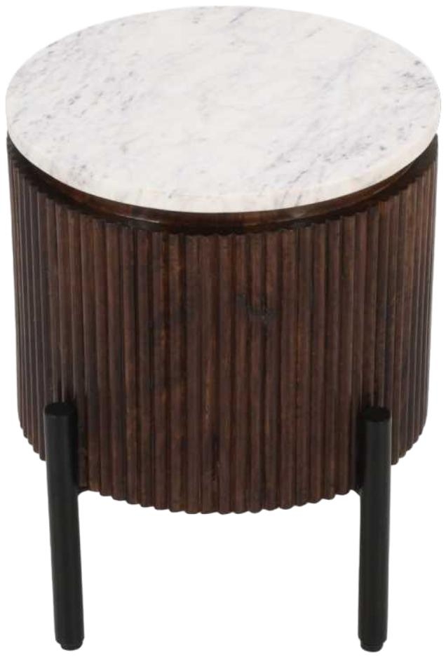 Fluted White Marble Top Round Side Table