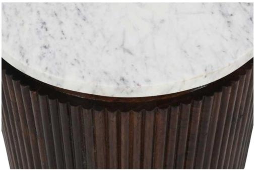Fluted White Marble Top Round Side Table