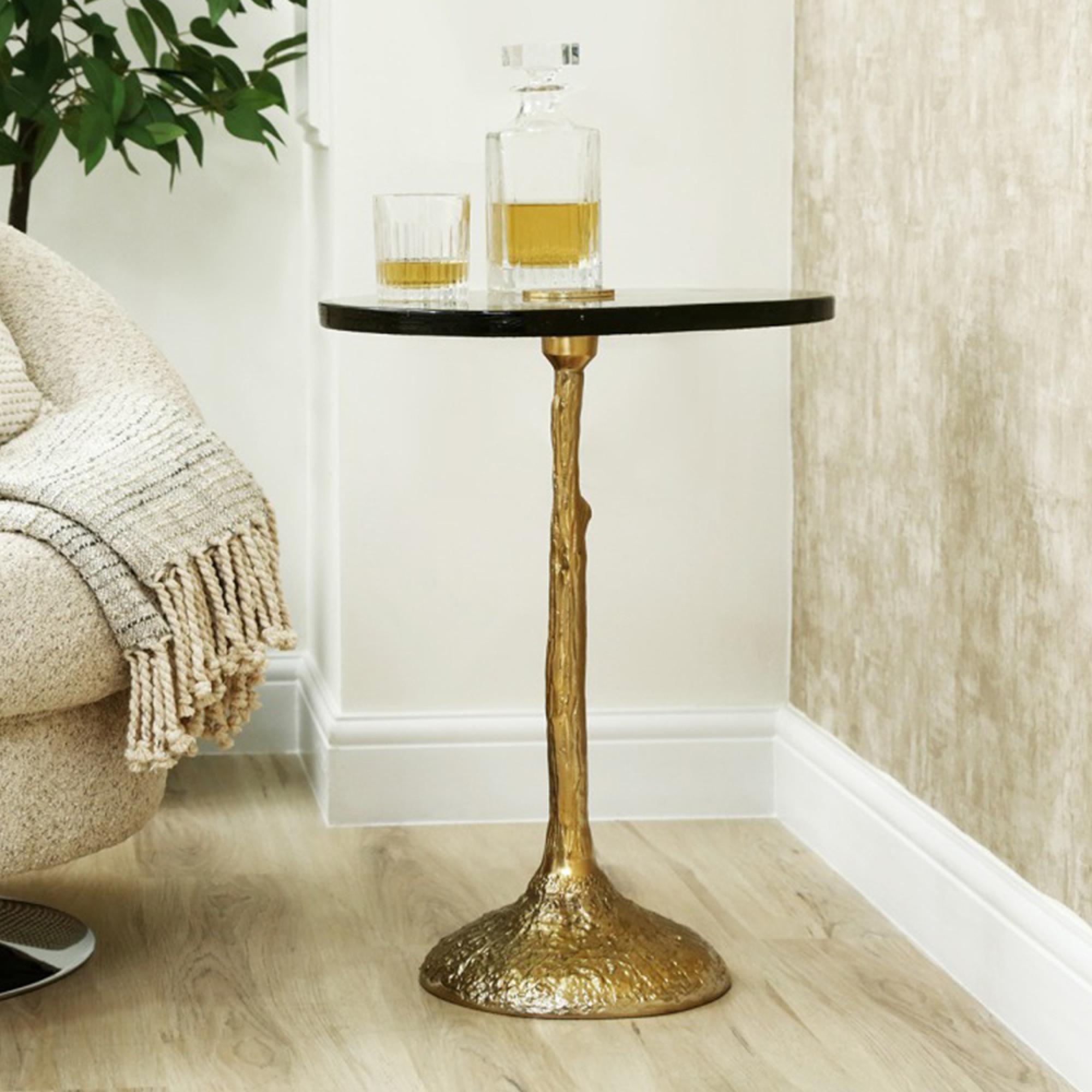 Side Table - Handmade - Glass and Gold Metal