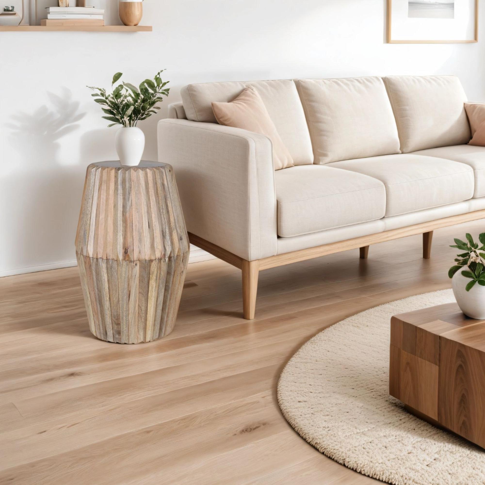 Hanover Ribbed Carved Mango Wood Round Side Table